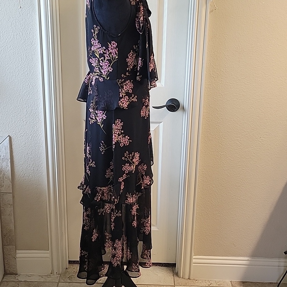 Black And Floral Print Layered Sheer Overlay Maxi Dress - Picture 9 of 16